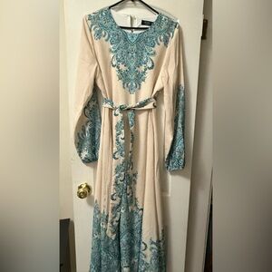 Cream Robe with Teal Paisley Print